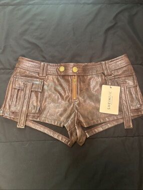 SHEIN Metallic Bronze Faux Leather Cargo Bike Shorts